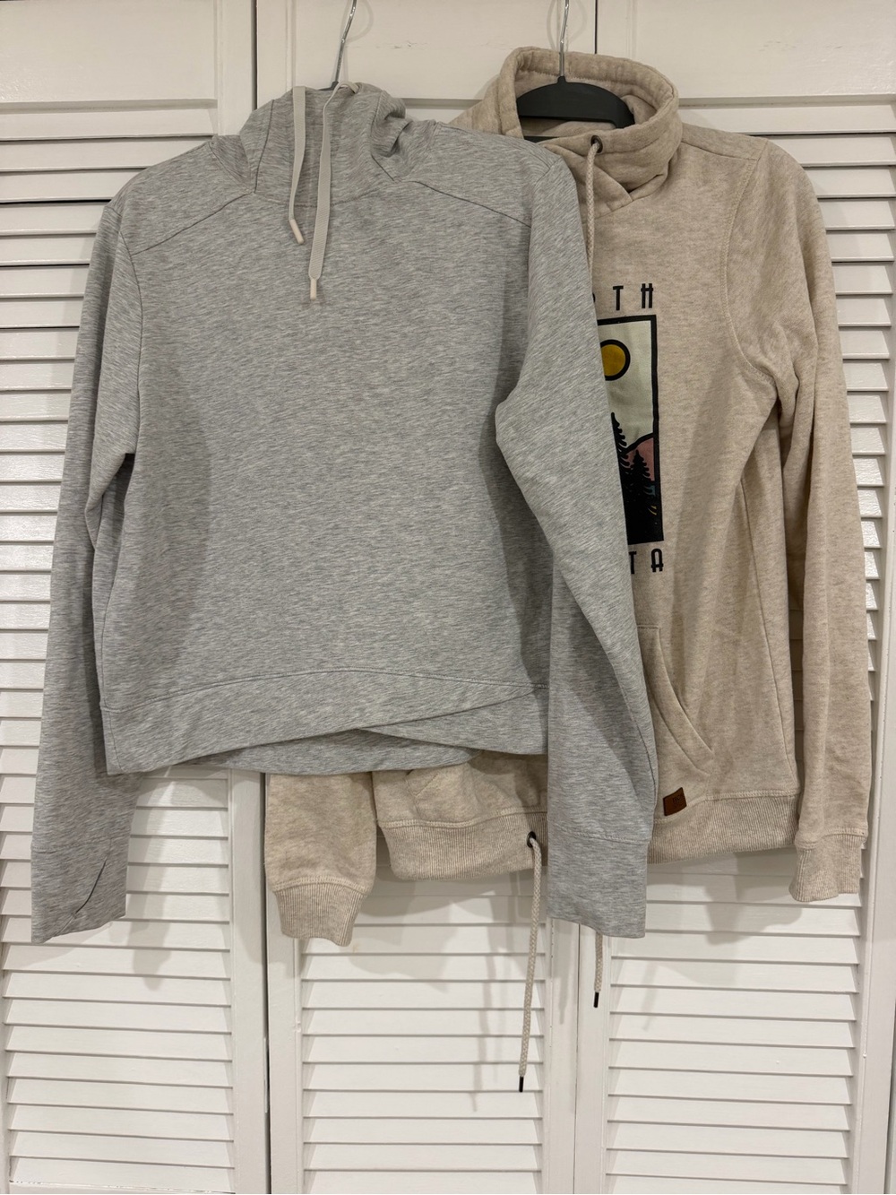 Light Gray and Beige funnel Hoodie Sweater for Women (2)